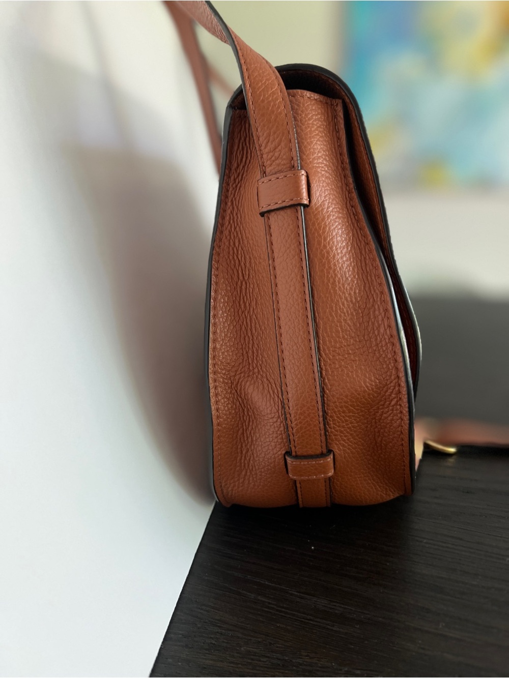 Chloe Saddle Crossbody in Cognac Brown with Gold Hardware - Picture 5 of 8